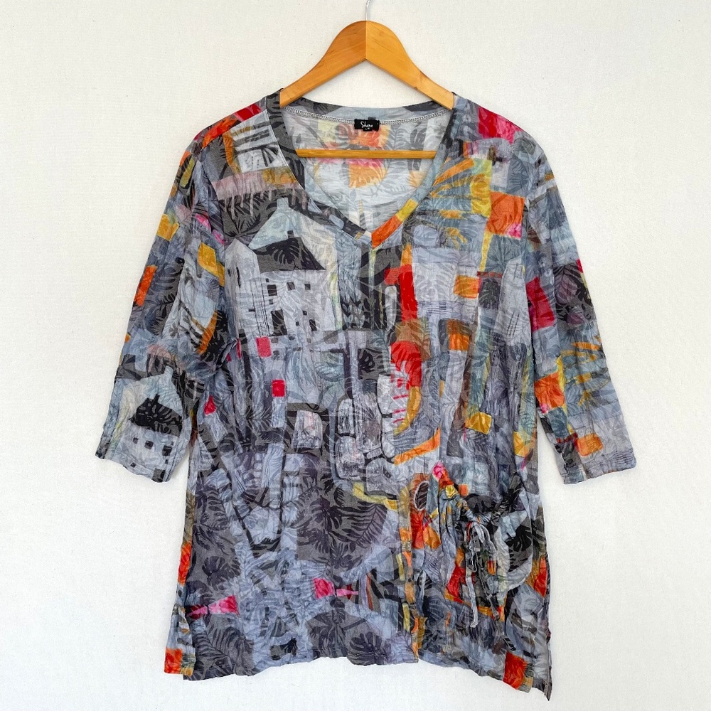 SHANA Women's Large Art to Wear Tunic Top Funky Front Pocket